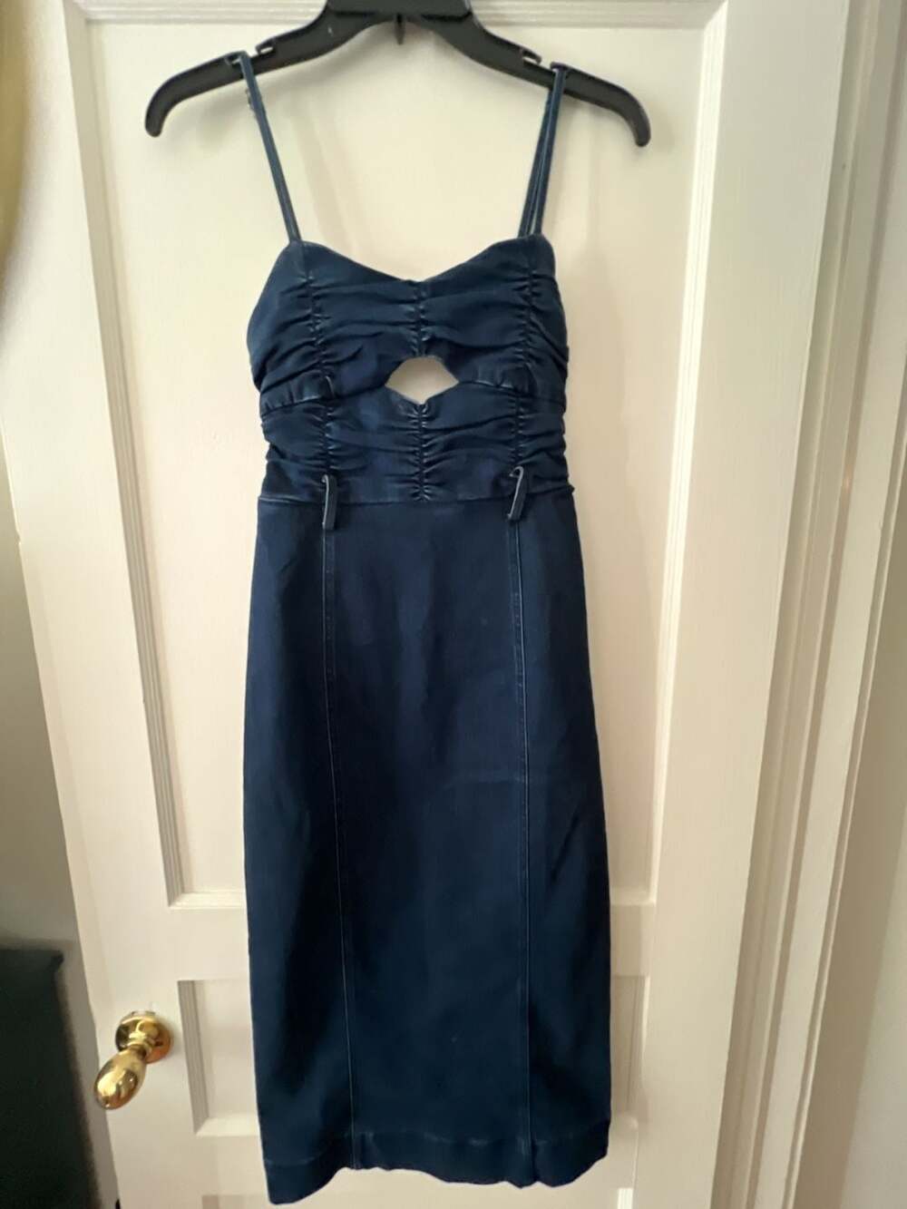 Free People Serenity Midi Dress Midnight Denim Ruched Cutout